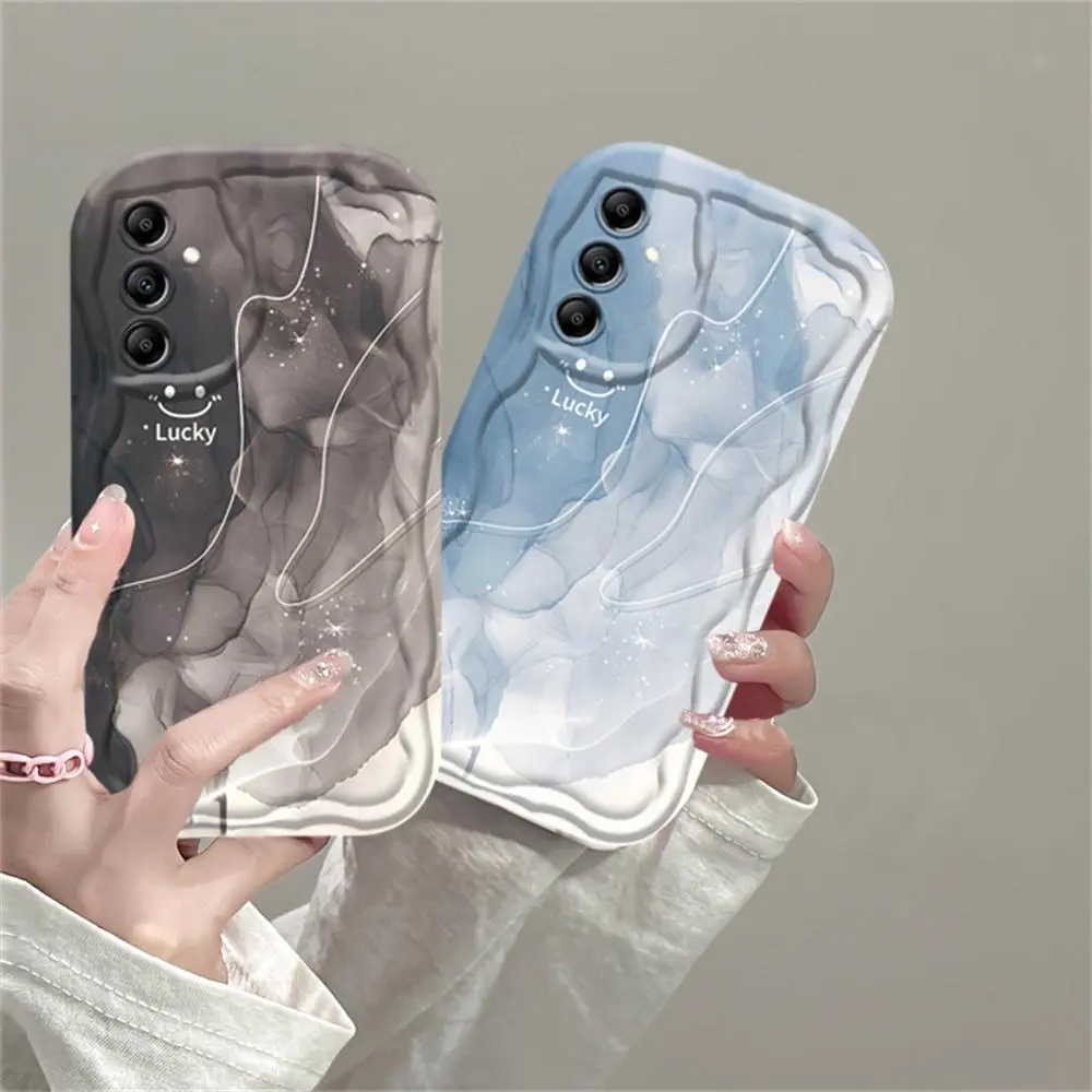 Casing hp Samsung A05 A05S S23 FE A14  A13 A04e A04 A04s A13 A03s A03 A12 A11 A10s A20s A30s A21s A02s A32 A51 A23 A50s A52s A50  A52 A20 M11 M12 Casing ponsel TPU tepi gelombang lembut 3D lukisan cat minyak hitam dan biru MUHAMAD
