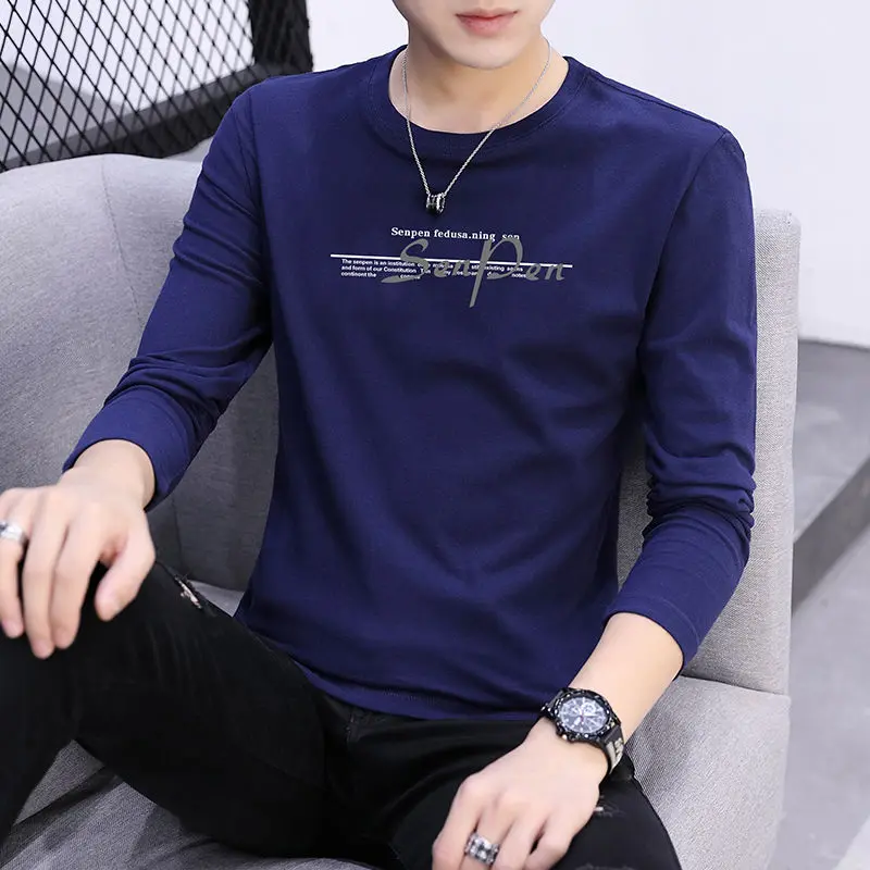 Áo Thun Nam Dài Tay, Quần Áo Nam Hợp Xu hướng Áo Thun Mùa Thu Và Mùa Đông, Chất Liệu Cotton, In Hình, Thương Hiệu Thời Trang Áo Lót, Áo Sơ Mi Cơ Sở Màu Trắng, Quần Áo Năm 2024