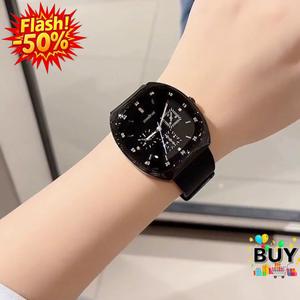 นาฬิกาควอทซ์ซิลิโคน สำหรับผู้หญิงและนักเรียน นาฬิกาสปอร์ต หน้าปัดใหญ่ทรงสี่เหลี่ยม กันน้ำ 30 เมตร มีสีดำและสีน้ำตาล