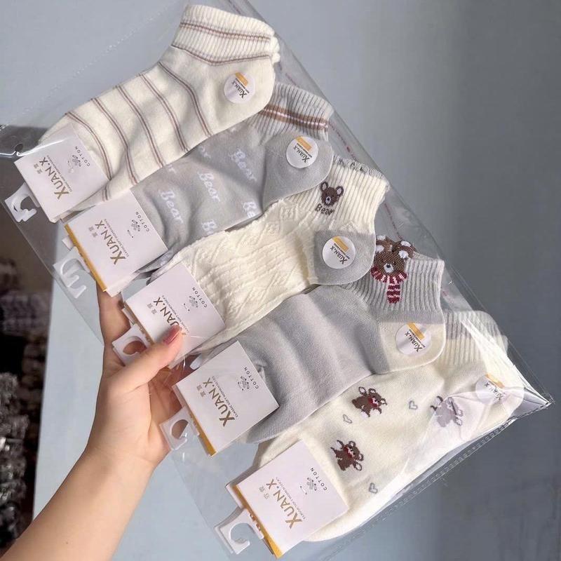 Set 10 đôi tất nữ cổ ngắn dệt kim in hoạ tiết dễ thương thời trang tất vớ nữ cotton thấm hút mồ hôi mẫu mới tat  gaucoca 7