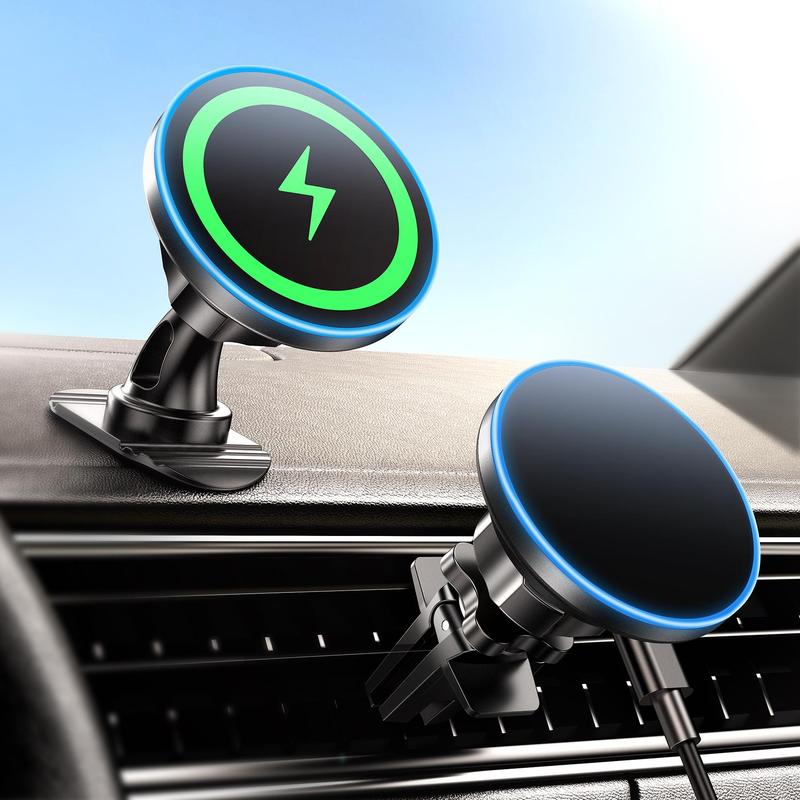 2 in 1 Magnetic Wireless Car Charger Phone Holder, Car Air Vent Phone Holder, Universal Car Interior Accessories for iPhone 16 15 14 13 12 Series, Car Gadgets, Vehicle, Smartphone 5