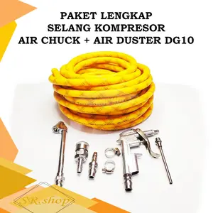 PAKET LENGKAP SELANG KOMPRESOR 8,5MM KOMPRESOR AIRCHUCK PLUS AIR DUSTER 5M & 10M, 3 LAPIS JERMAN TEKNOLOGI, PVC KUALITAS TINGGI, FLEKSIBEL & TAHAN LAMA, IDEAL UNTUK BENGKEL