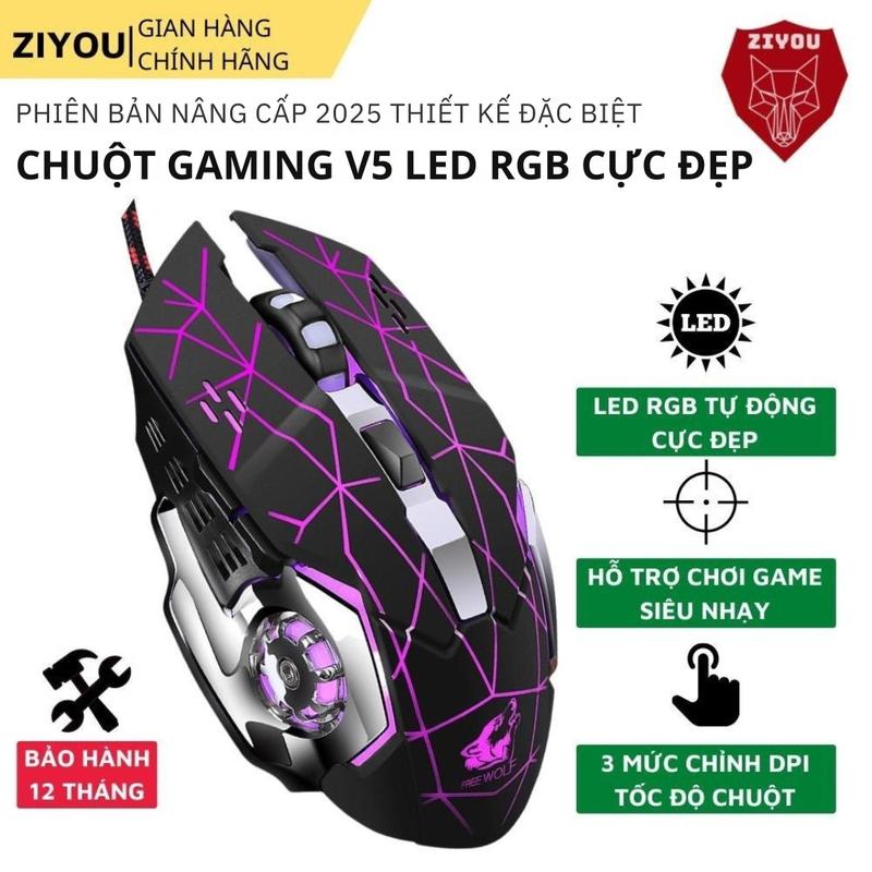 Chuột Máy Tính Có Dây Gaming ZIYOU V5 Có LED 7 Màu Rực Rỡ Dành Cho Game Thủ Tương Thích Với Máy Tính,PC,Laptop