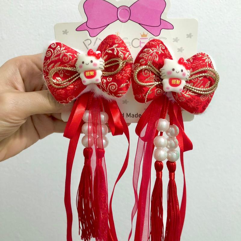 Set 2 Kẹp Tóc Nơ Đỏ Tết Dành Cho Bé Gái Phụ Kiện Tóc 9