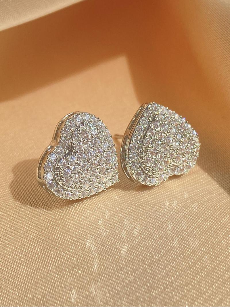Product Introduction of Elegant Rhinestone Heart Shaped Stud Earrings (1 Pair), Fashionable Jewelry for Women, Fashion Jewelry for Party, Daily Clothing Decor, Trendy All-match & Exquisite Jewelry for Birthday Gift, Valentine's Day, Gift 15