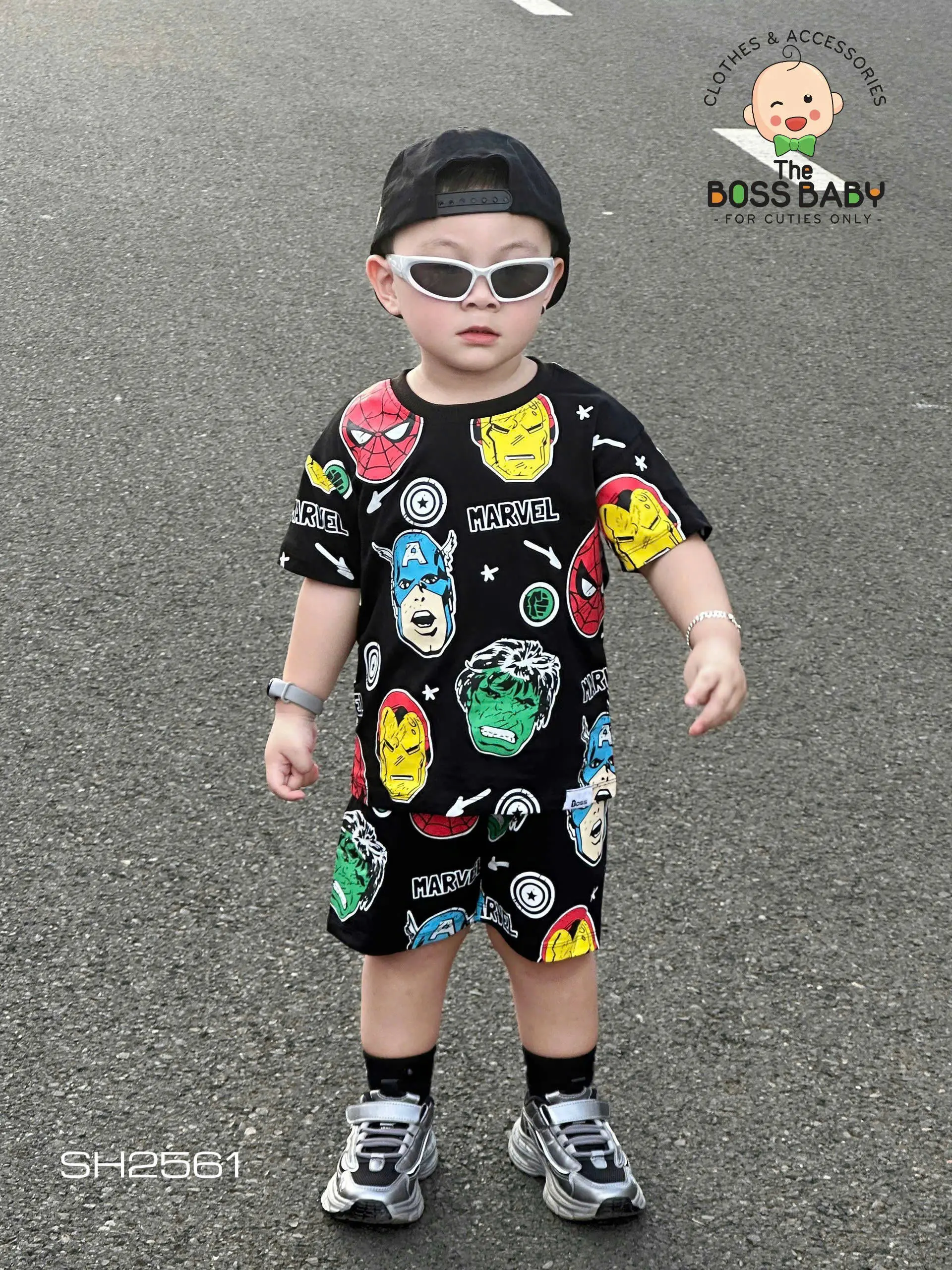 Set đen cotton mặt siêu nhân (9-35kg) - SH2561 - ThebossbabyVN - Vải Cotton