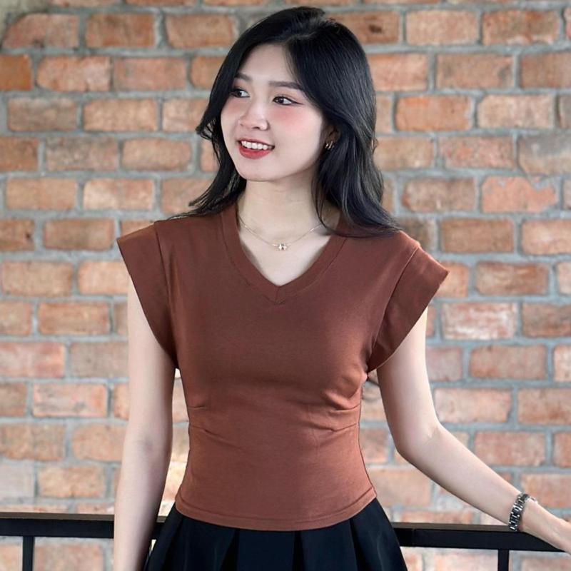 A06 Áo Thun Tay Hến Cổ Tim, Vải Borip Cotton Cao Cấp, Co Giãn, Mịn Mát, Thấm Hút Tốt 7