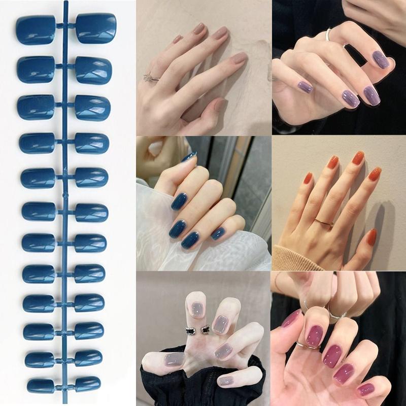 Product Introduction of 24pcs Press On Nails Detachable Short Square Head False Nails Ballerina Solid Color Glossy Wearable Fake Nails Manicure Tool Full Cover Nail Tips Women 9