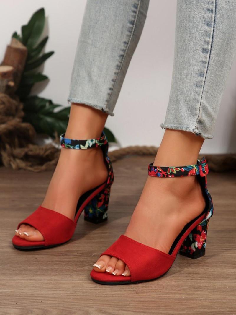 Product Introduction of Fashionable Floral Pattern High Heel Sandals, Elegant Retro Sandals for Women, Trendy All-match & Exquisite Sandals for Summer, Footwear 9