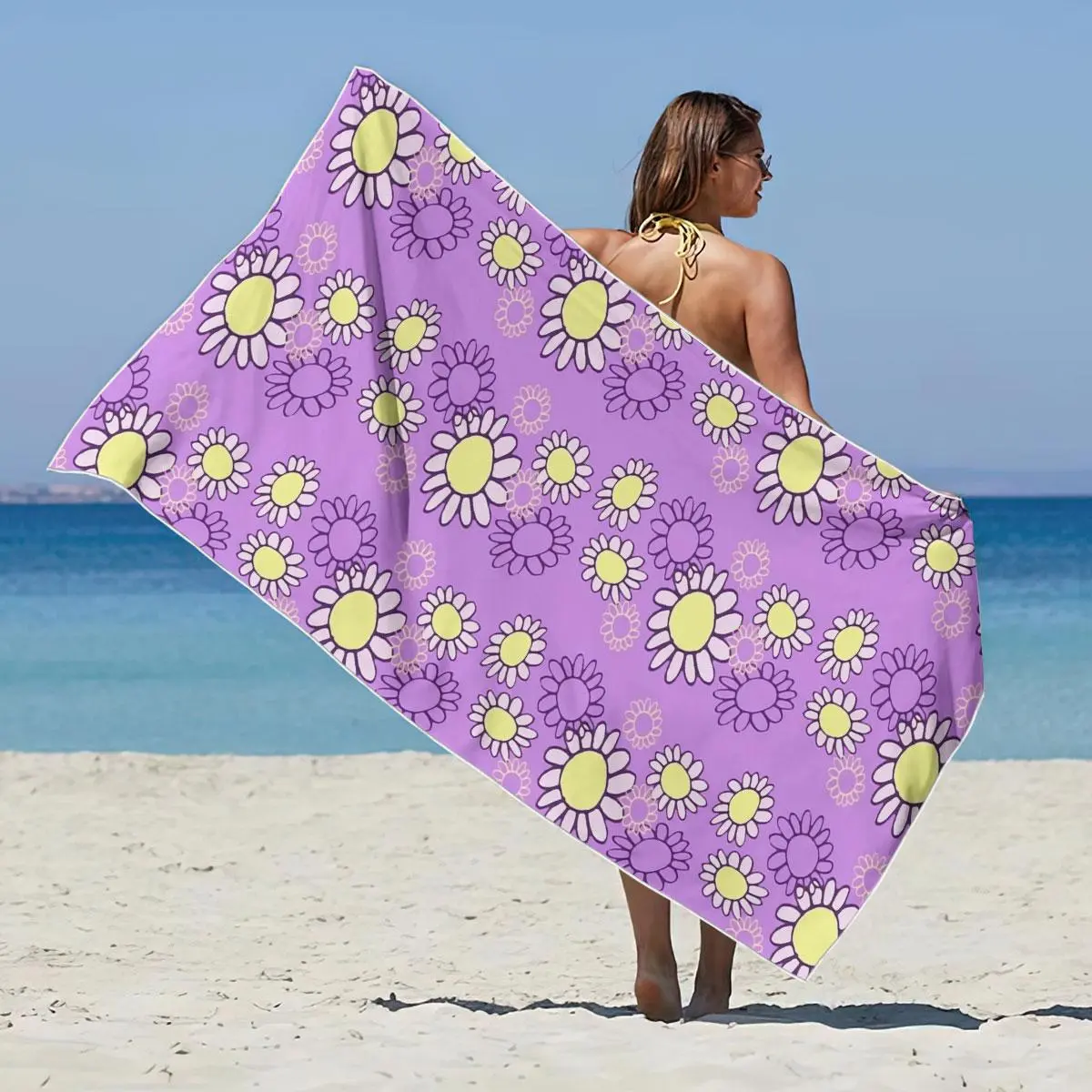 Floral Print Beach Towel, 1 Count Lightweight Quick Drying Towel, Soft Absorbent Towel for Camping, Yoga, Swimming, Travel, Beach