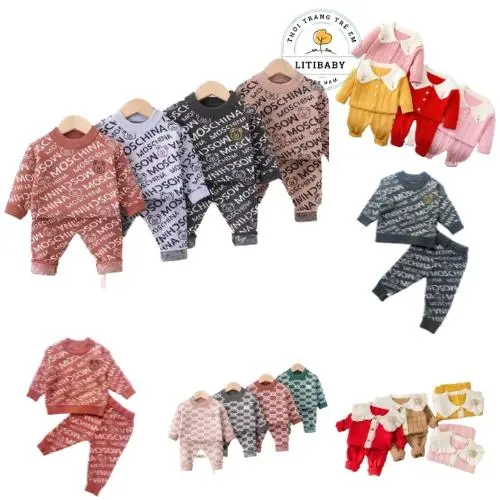Bộ Quần Áo Len Cho Bé LITIBABY, Bộ Len Quảng Châu Thu Dông Chất Len Mềm Mịn Đanh Lì Size Cho Bé 0-3 Tuổi