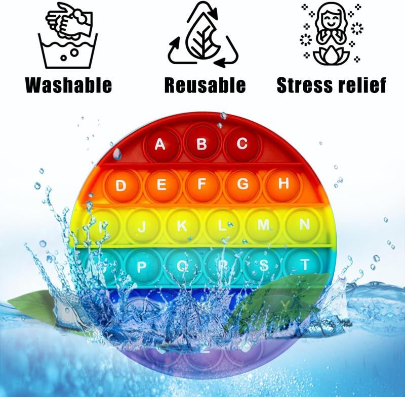 Product Introduction of Rainbow Circle Shaped Pop Bubble Fidget Toy with Letters and Numbers, Xmas Gift Sensory Toy with Alphabets Kids Birthday Party Classroom Prize Stress Reliever 0