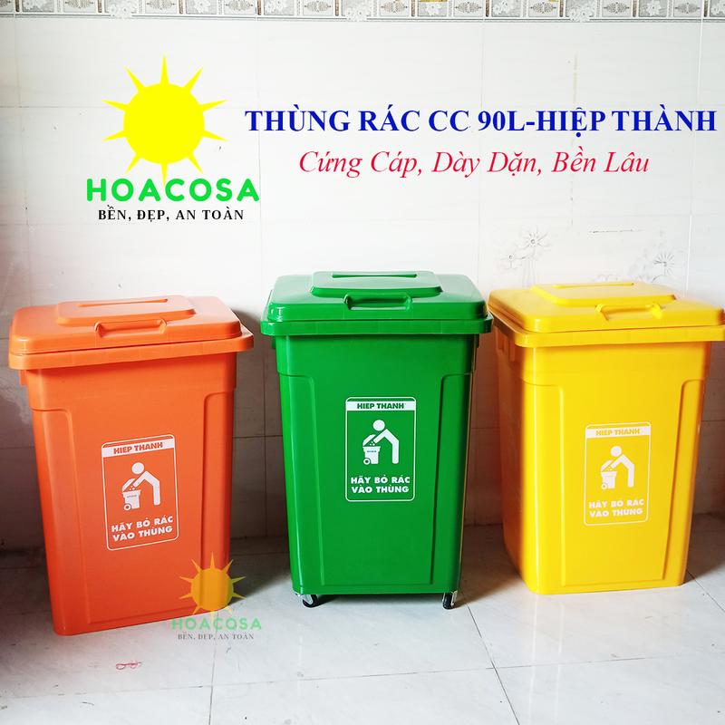 Thùng Rác Công Cộng 90L Thùng Rác Công Nghiệp 90L Nhựa Hiệp Thành Bền Lâu Cứng Cáp- Đồ Gia Dụng Hoacosa
