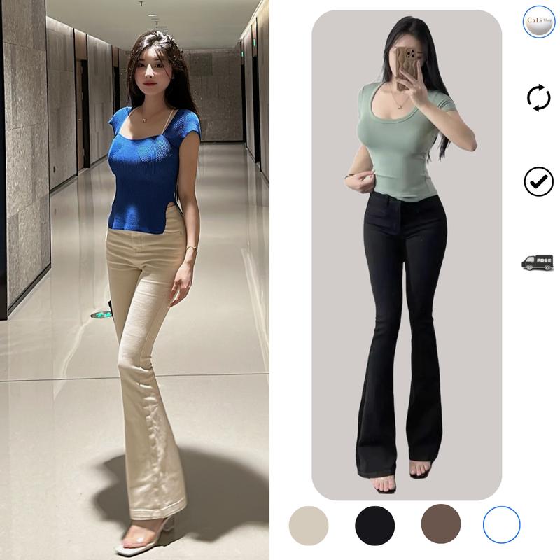 Quần jean kaki loe dáng dài 99cm-102cm