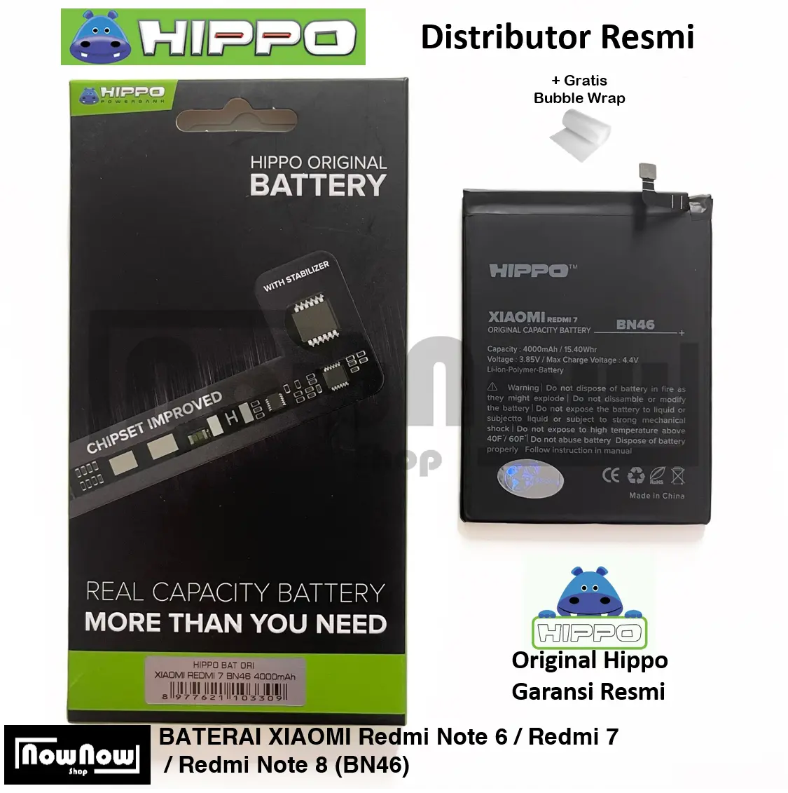 Baterai Hippo For Xiaomi Redmi 7 / Redmi Note 8 / Redmi Note 6 BN46 BN 46 Batre Batrai Battery HP