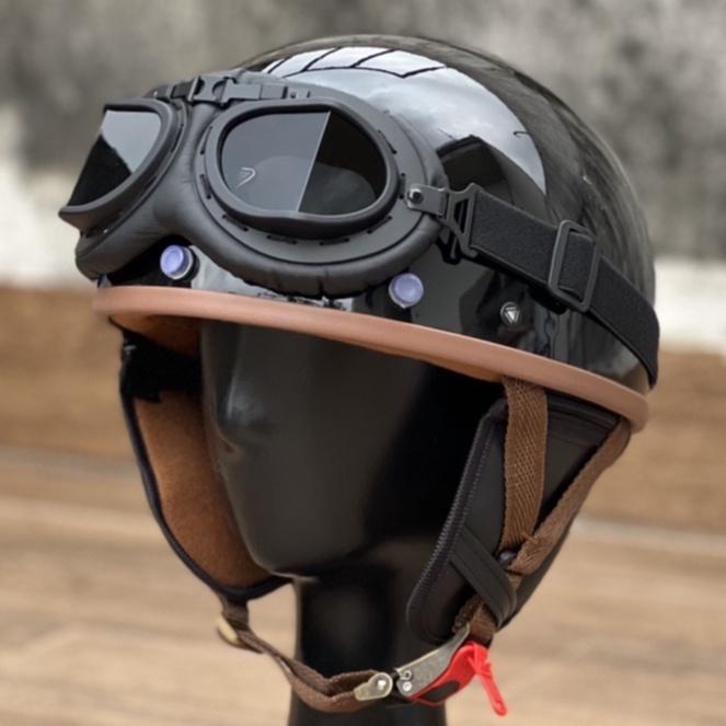 Mũ bảo hiểm phượt nửa đầu Napoli Haley + Kính phi công da Vintage - Đủ màu