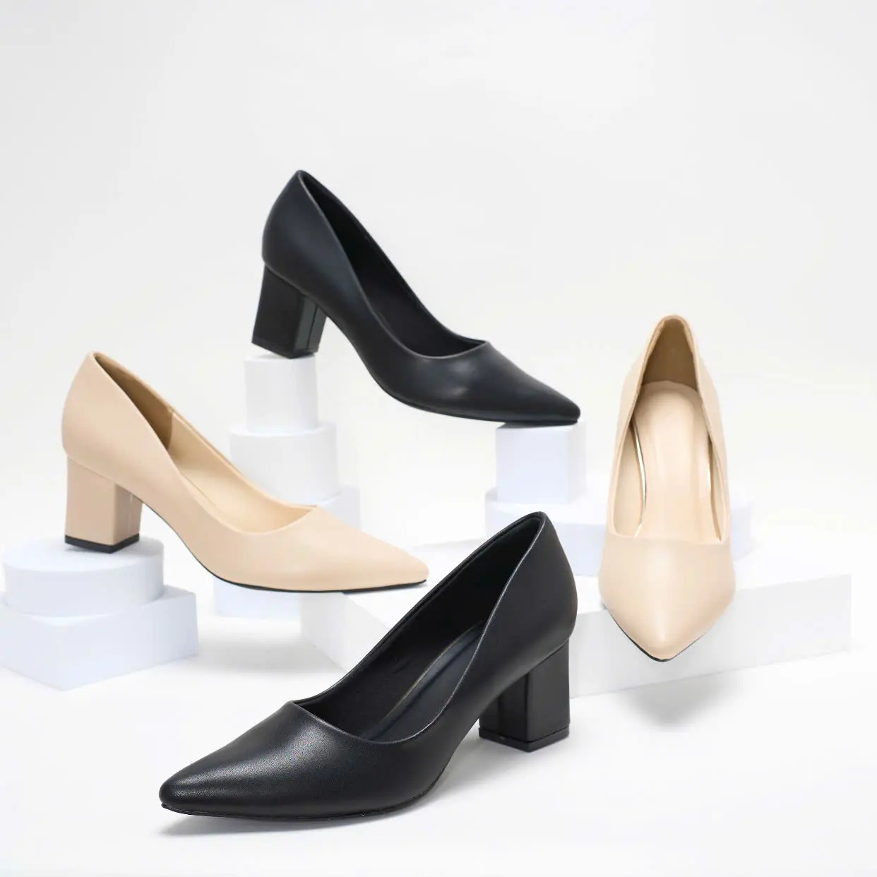 Giày gót trụ Bassic 5F PABNO PN22016 DéP Nữ Nhung Shoes