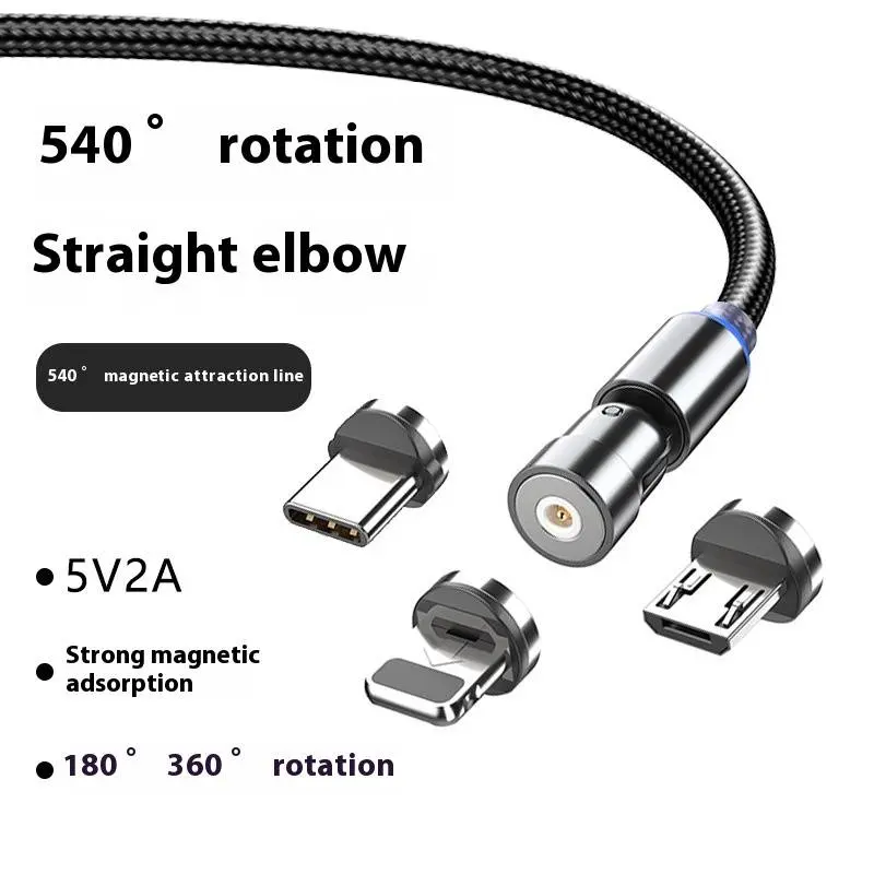 540 degree rotating magnetic suction data cable, three in one magnetic suction cable, TYPEC elbow creative magnetic suction charging matching cable  Mobile Phone Accessories Alloy Aluminum