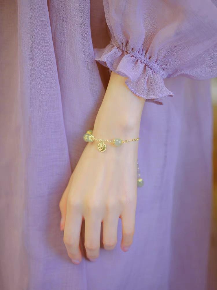 Product Introduction of Design Fu Character Bracelet Female Sansheng I Natural Hetian Retro High Sense Ins Couple Girlfriends 13