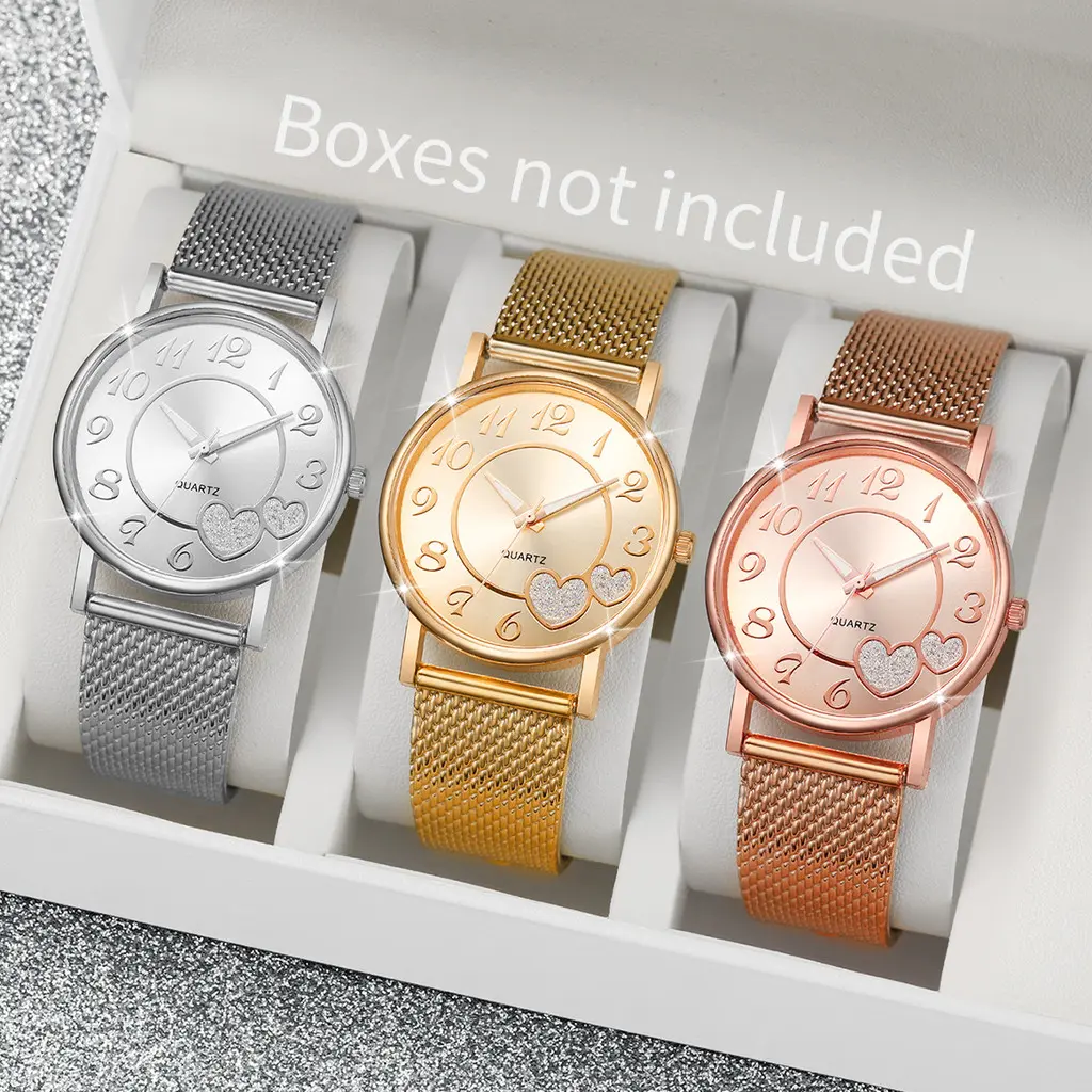 *-*3PCS Women Quartz Watch Set Plastic Strap Analog Watch Heart Dial Watch Without Box Jam Tangan Wanita11/30