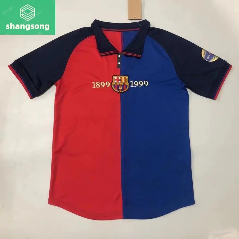 Áo Thể Thao, Phiên Bản Chủ Đề Barcelona 100 Năm 1999, Dành Cho Đội Tuyển Bóng Đá Barcelona, ngắn Tay, Nhanh Khô, Thích Hợp Mặc Nhà, Có Cỡ S-3XL, Chất Lượng AAA Nam Sport