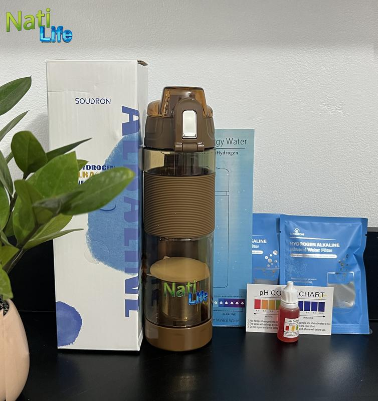 Bình Nước Tạo Kiềm Mỹ 550ML Tiện ích 8,5-10pH Chính Hãng NatiLife NK01 2023 ( tặng kèm 1 túi vải đựng bình + 2 gói đá + kíp test pH)