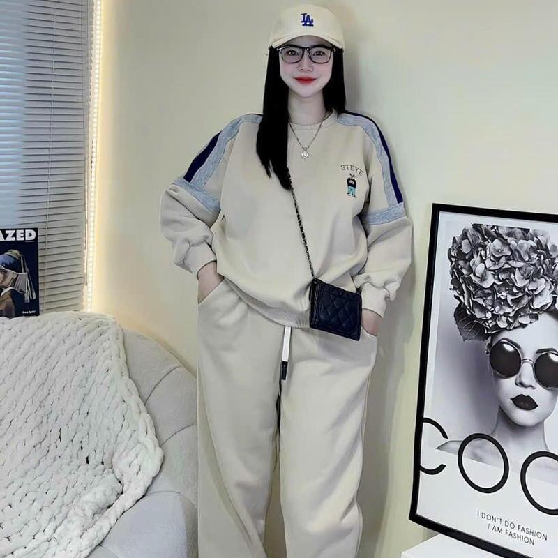 Set bộ nỉ bông gấu thêu cao cấp tay dài quần dài xinh xắn thích hợp cho các nàng mặc ủ kem , đi chơi ..vv Nữ Women Áo Top Sen