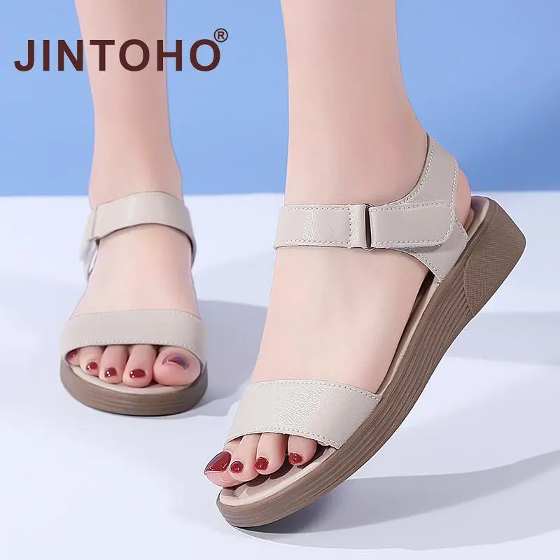 JINTOHO Fashion Women Leather Shoes Casual Non-slip Lightweight Women Sandals