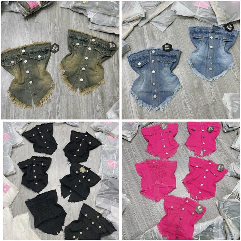 KIM UYÊN BTQ-Áo ống jeans lua tua màu dơ bụi for (40-54kg)