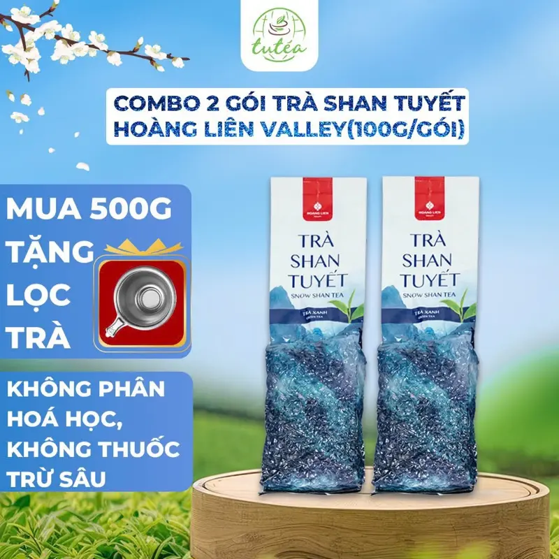 Trà Shan Tuyết Hoàng Liên Valley 200g (Gồm 2 Gói Xanh 100g) - Chè San Tuyết Tiêu Chuẩn Hữu Cơ