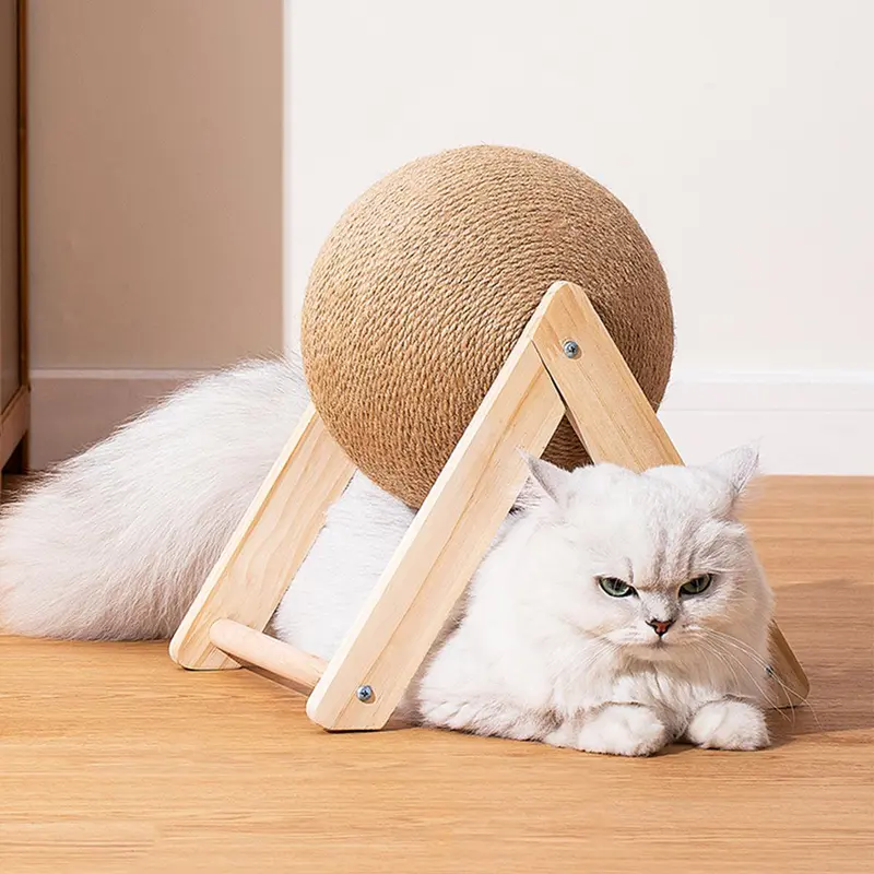 Cat Scratcher Toy, Natural Sisal Rope Cat Scratching Ball, Spinning Scratcher Toy for Cat & Rabbit, Indoor Interactive Wood Pet Toy 1
