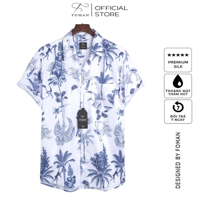Áo sơ mi nam tay ngắn FOMAN chất vải lụa, thoáng khí, không nhăn, thấm hút PREMIUM hoạ tiết Cây Rừng RAIN FOREST