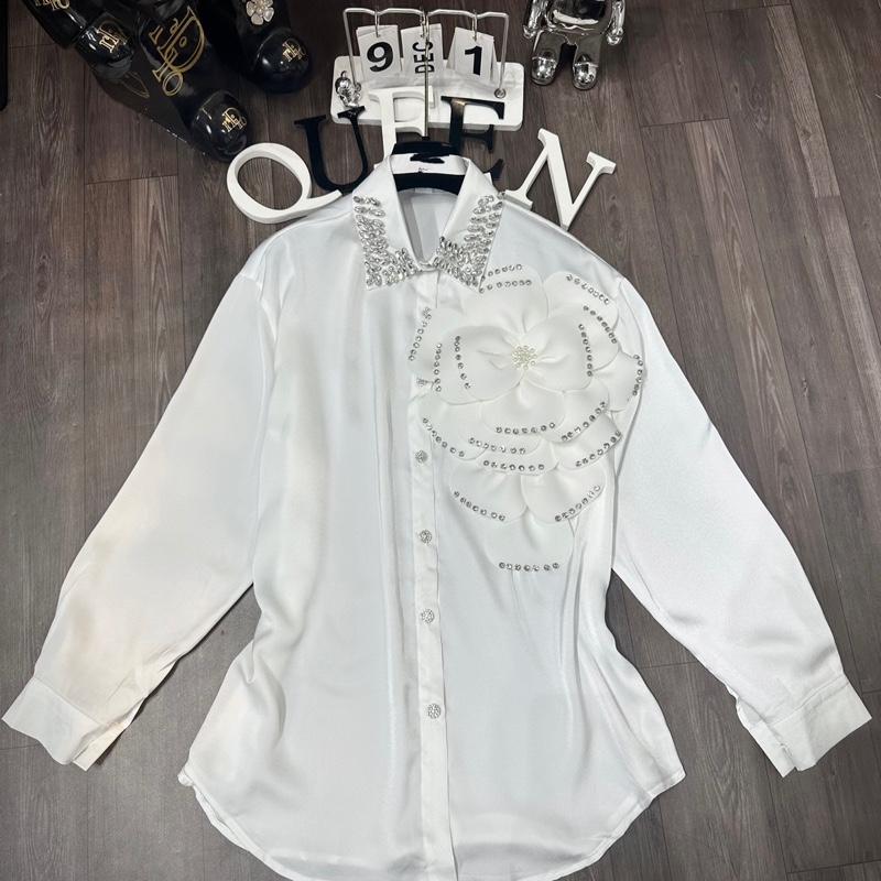 Sơ mi lụa cổ đá hoa nổi hàng siêu cấp QC