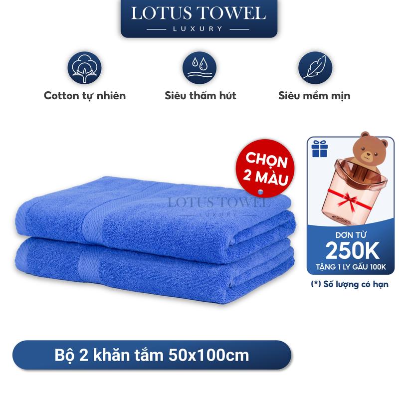 Bộ 2 Khăn Tắm lotustowel 50x100cm ( chọn 2 màu ) Làm Từ Sợi Cotton Cao Cấp Mềm Mịn, Thấm Hút, Không Ra Màu Dùng cho Nhà Tắm, Spa, Khách sạn, Resort