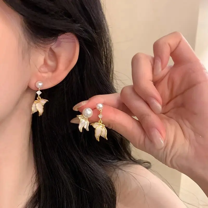 Bông Tai Đinh tán Tua Rua Đuôi Cá Ngọc Trai, Thời Trang Hàn Quốc, Dành Cho Học Sinh Nữ, Quà Tặng Trang Sức 0