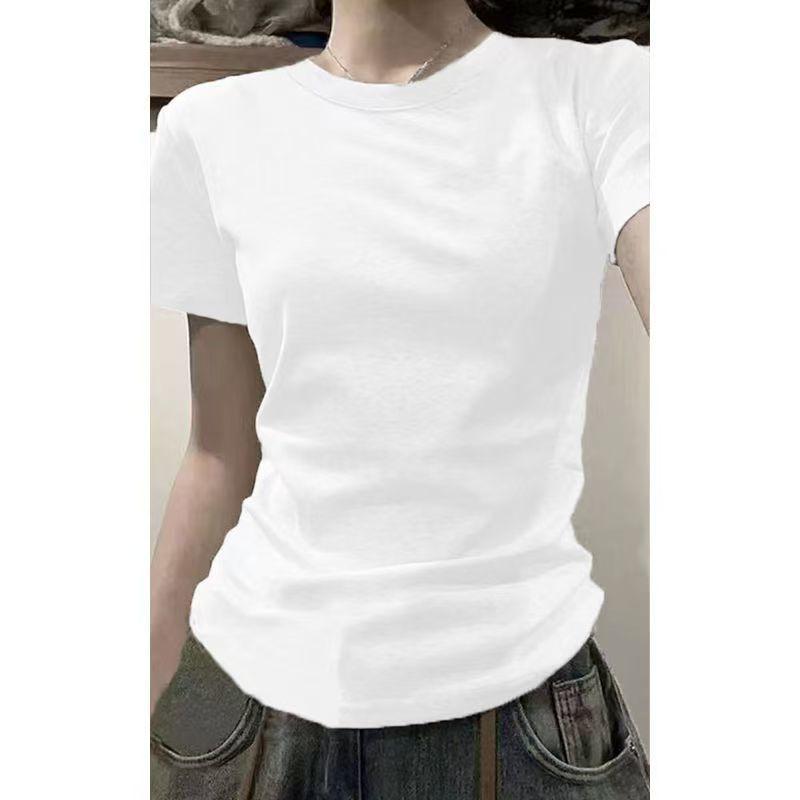 Áo Thun Phong Cách Mỹ, Chất Liệu Cotton Nguyên Chất, Cổ Chữ V, Vai Thường, ngắn Tay, Dành Cho Nữ, Hàng Mới Về Mùa Hè 2025, Áo Cơ Sở Xếp Lớp Cơ Bản, Phong Cách Preppy, Áo 6