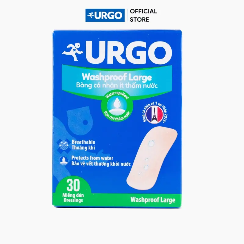 Băng Cá Nhân Ít Thấm Nước Bản Lớn Urgo Washproof Large 3.8cm x 7.2cm (Hộp 30 miếng) 6