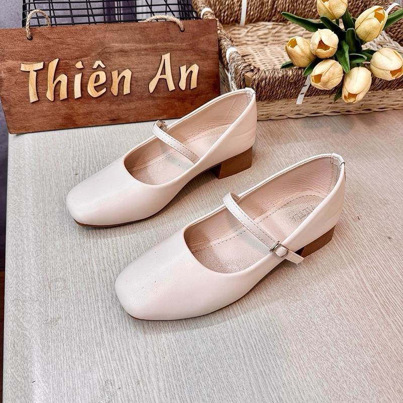 (Form nhỏ, đặt tăng 1 size) Giày búp bê nữ quai ngang dáng Basic da mềm dót cao 3 cm Thiên An TA10