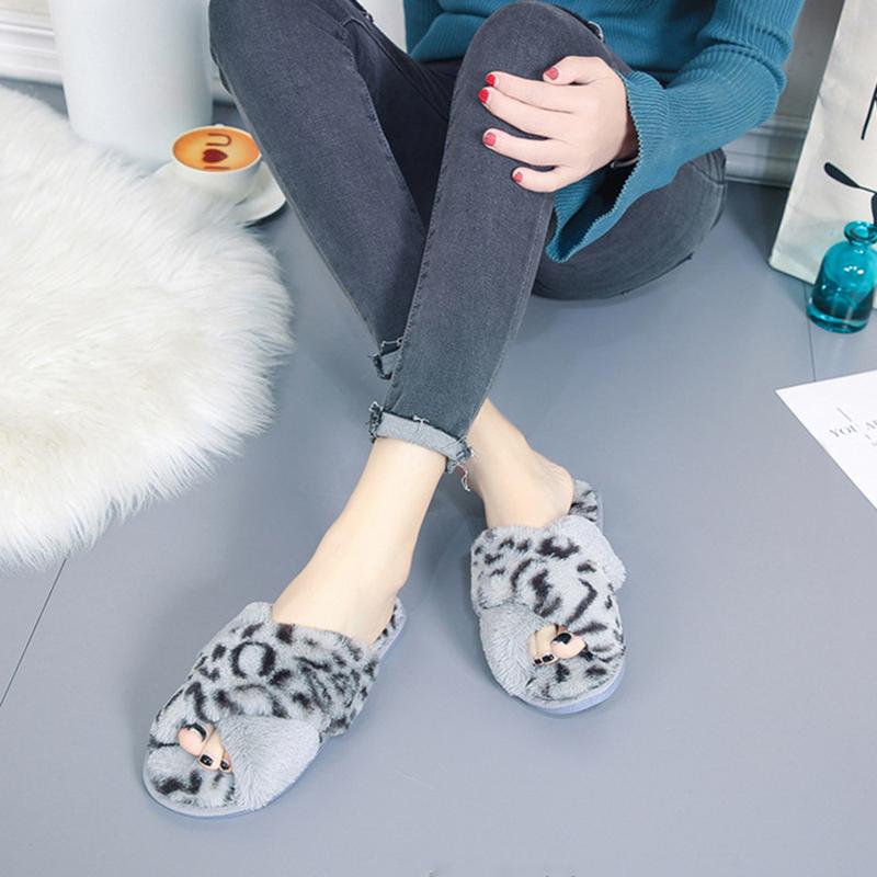 New Women Slippers Winter Warm Shoes Flat Sweet Woman Indoor Faux Fur Warm Soft Slip on Home Leopard Print Pink Furry Ladies Slipper 3