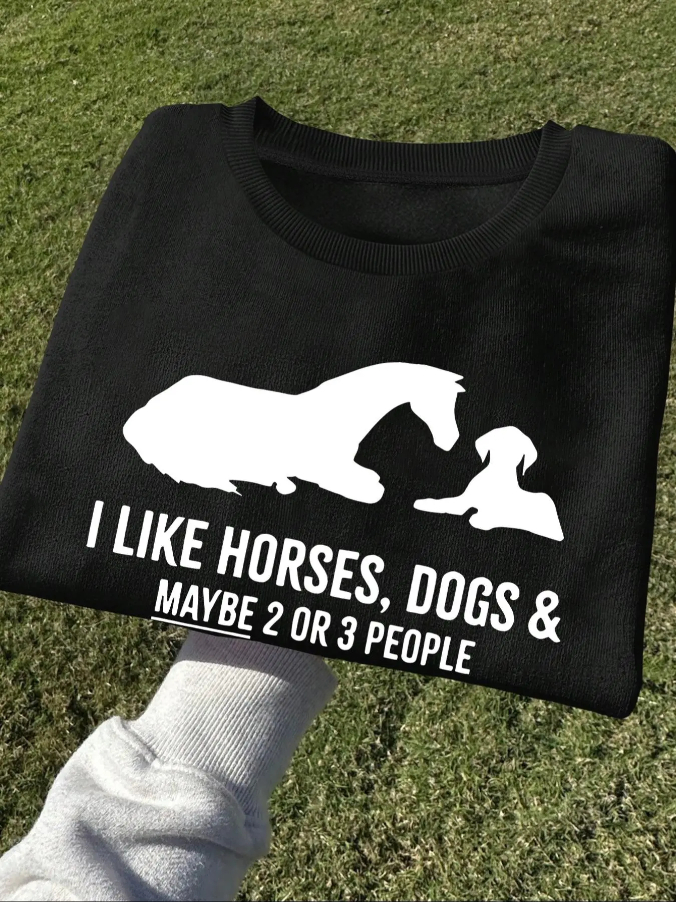 Women's Horse & Letter Print Round Neck Sweatshirt, Casual Long Sleeve Pullover for Daily Wear, Ladies Clothes for All Seasons
