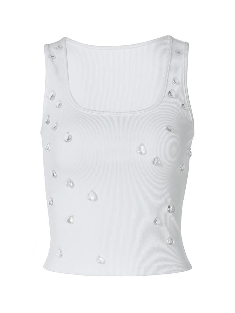 Product Introduction of Women's Plain Acrylic Decor Tank Top, Casual Sleeveless Square Neck Top for Daily Wear, Ladies Clothes for All Seasons 8
