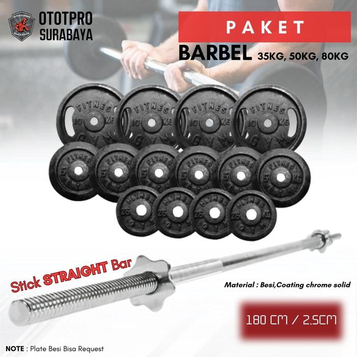 Gambar Paket Barbell 180cm + Plate Beban |Barbel |Stick |Fitness |Home Gym dari Ototpro Surabaya Kota Surabaya Tokopedia