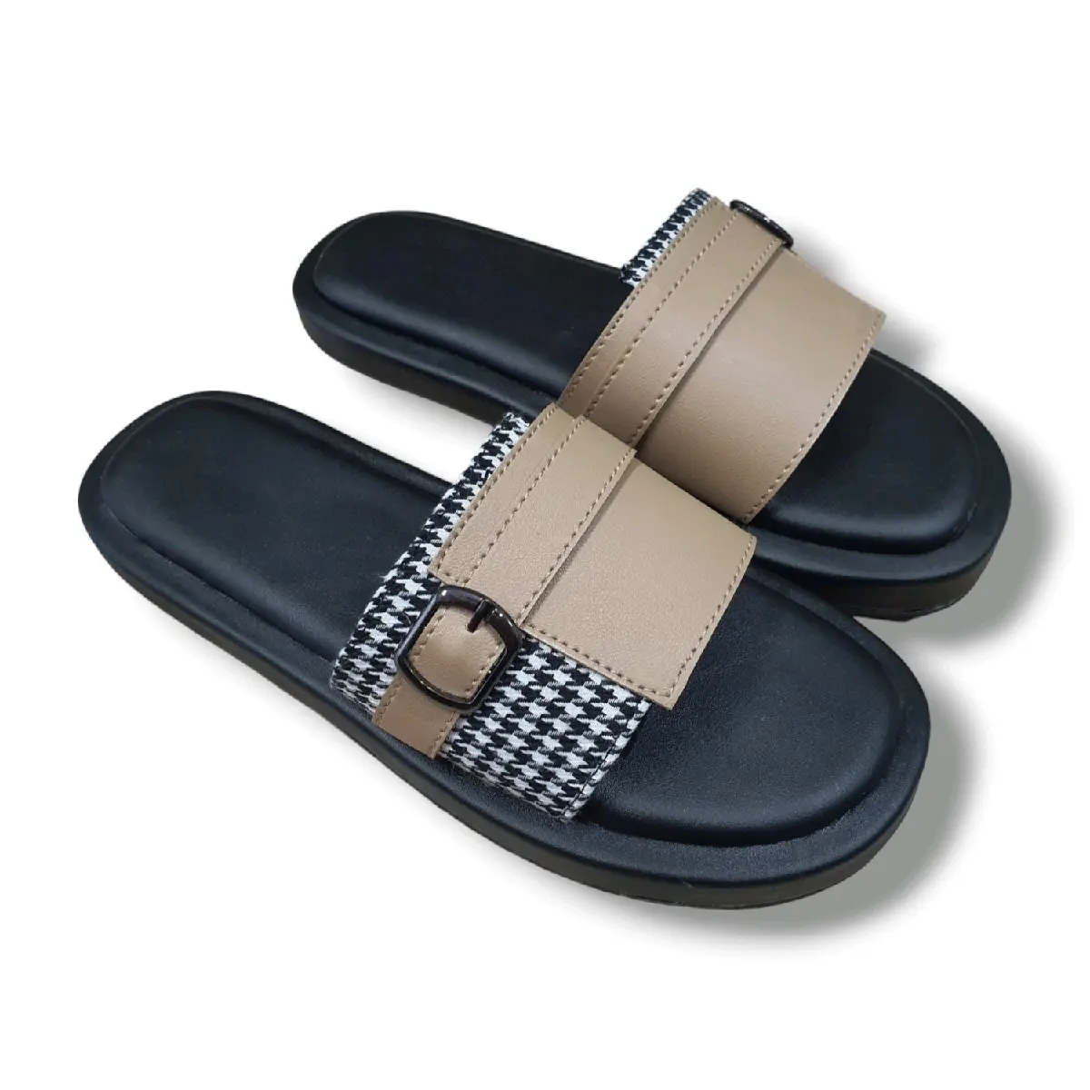 Sandal Wanita Jackyshoes Jumbo Size Houndstooth Strap 1 Gesper Custom Kaki Lebar Gendut Big Size Shoes