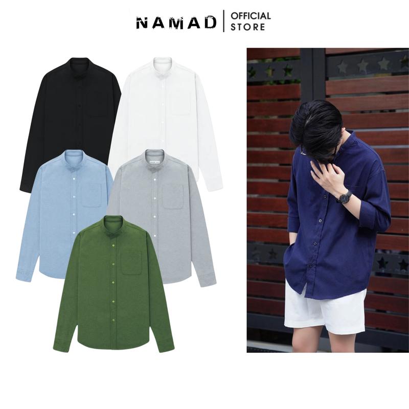 Độc quyền [NAMAD x Tư đẹp chai thích live‍️‍️] Áo sơ mi trơn dài tay Namad cổ tàu chất liệu Oxford dầy dặn, lên form đẹp thấm hút mồ hôi NM01   Menswear aotrang  nam sominam  dep