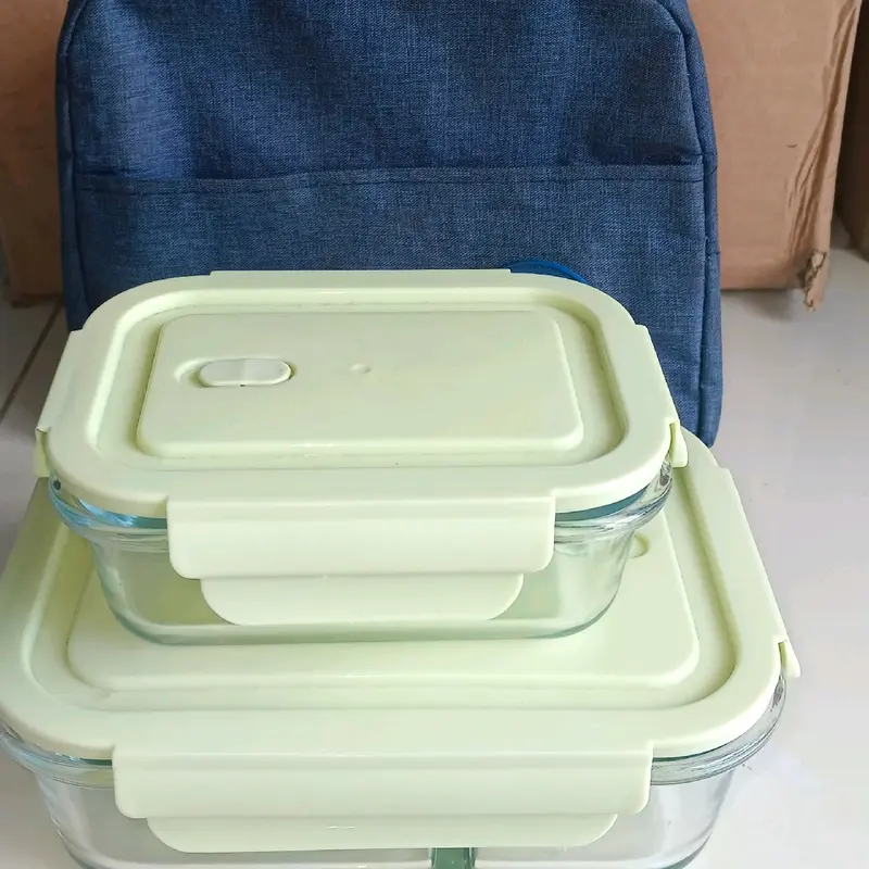Hộp thủy tinh _combo 3 ngăn 1000ml _ Hộp chữ nhật 410ml _Túi đựng cơm 1