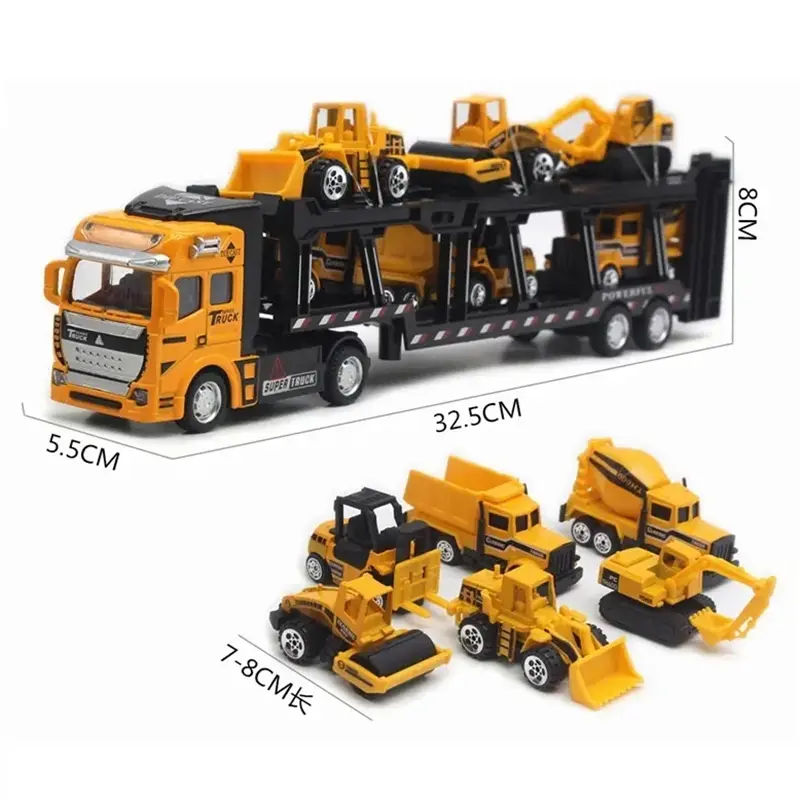 6 IN 1 Pull Back Paduan Kendaraan Truk Container Pengangkut diecast metal car trucks Mobil Mainan Mobilan Bulldozer Toys 8