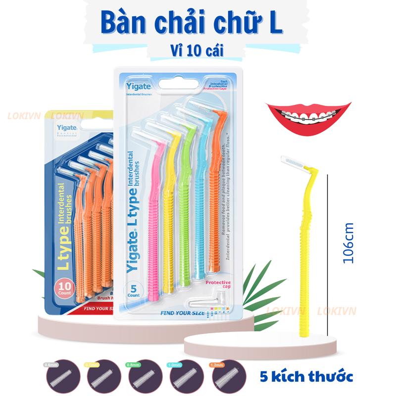 Set 10 bàn chải kẽ cho răng niềng YIGATE, Bàn chải chữ L vệ sinh răng niềng hết mảng bám, hôi miệng
