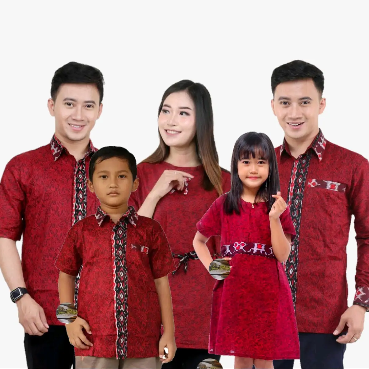 Couple Keluarga Batik Motif Mega Mendung Merah Katun Poliester Baju Dress Sarimbit  Ibu  Panjang Wanita  Seragam  Pasangan  Panjang Wanita Kondangan Pendek Natal Atasan set