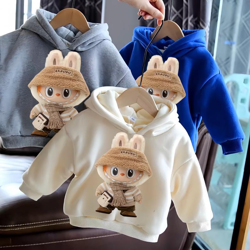 Áo hoodie LABUBU cho bé trai, bé gái HÌNH IN PET 5D gồm 7 màu sắc, mũ áo 2 lớp chất vải nỉ bông dày dặn phù hợp mặc mùa thu, mùa đông cho bé 6-30kg