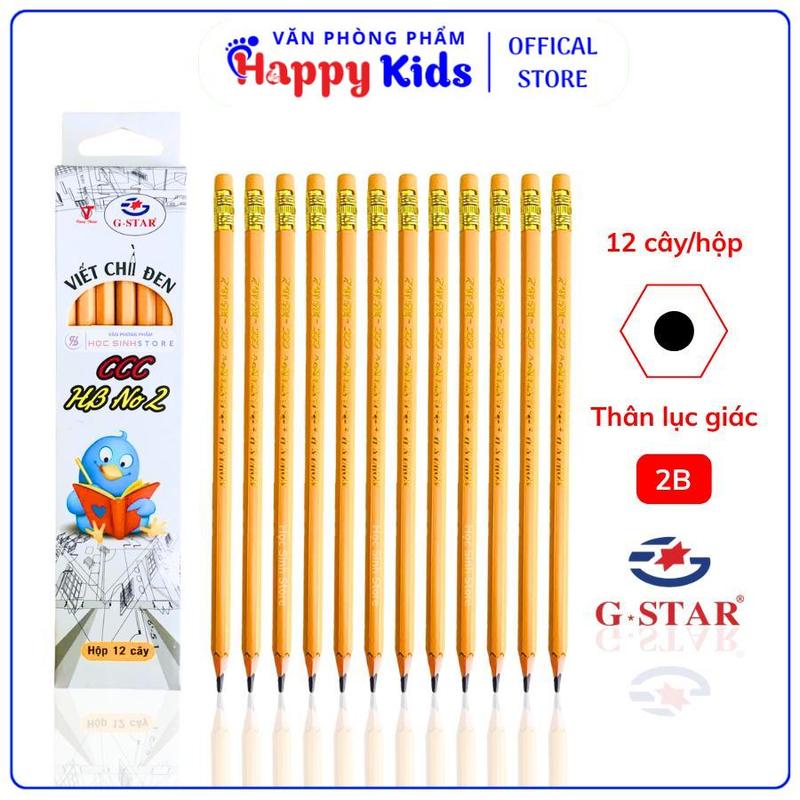 Hộp 12 Cây Bút Chì Dẻo G-Star CCC Thân Có Tích Hợp Gôm, Chuốt không Gãy Vụn - VPP Happy Kids